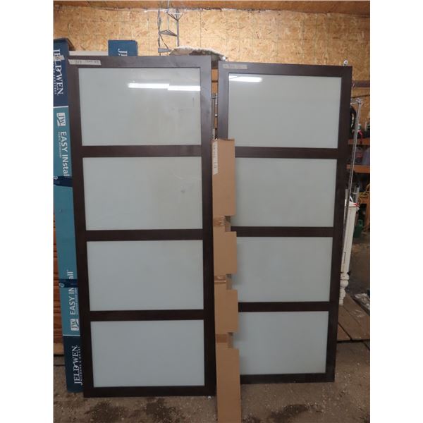 sliding frosted glass doors with hardware 31 x78  one door damaged