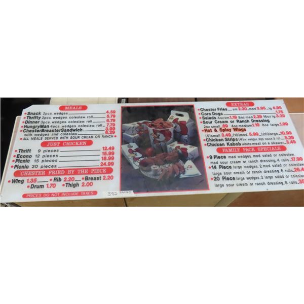 20"x52" chester fried menu sign
