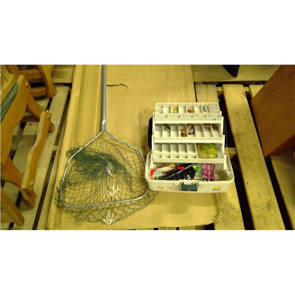 Tackle box with contents and net