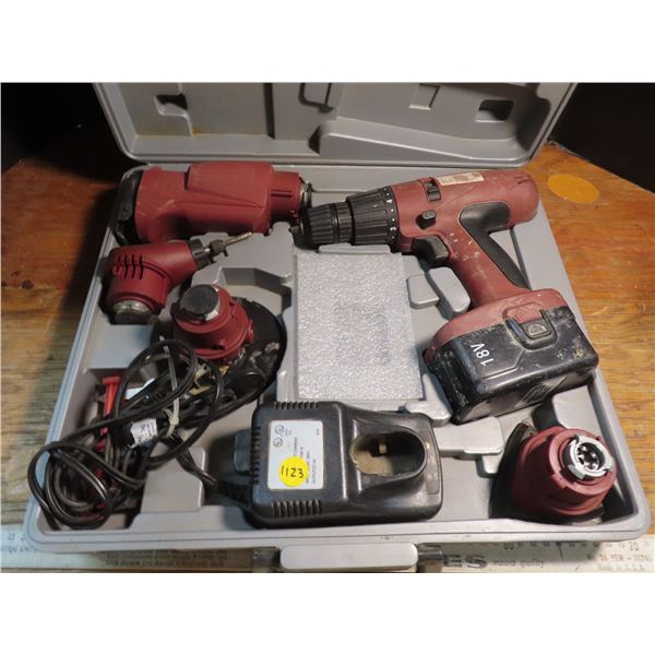 18v drill with assorted attachments