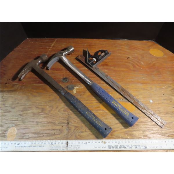 two carpenters hammers and square