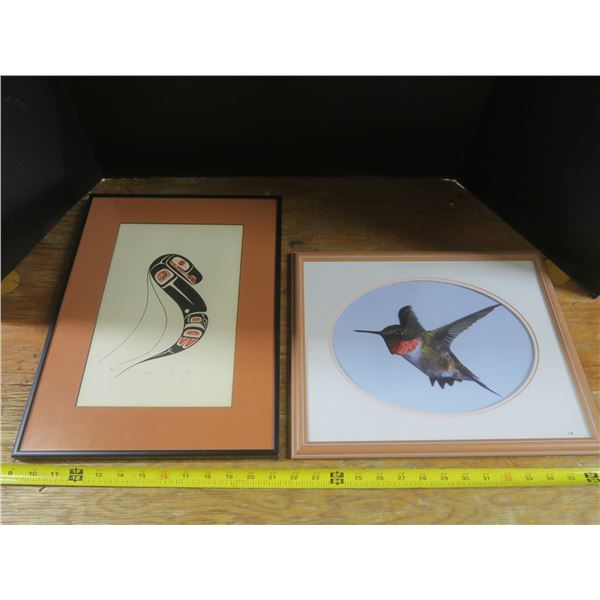 hummingbird picture and native art print in frames