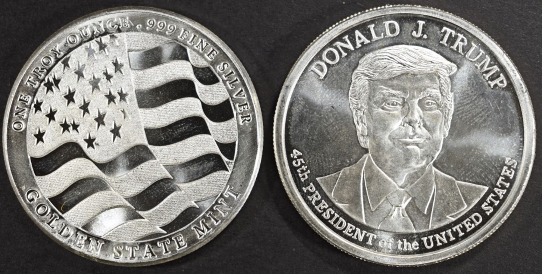 Trump Rounds (2) 1 OZ .999 SILVER TRUMP & FLAG ROUNDS