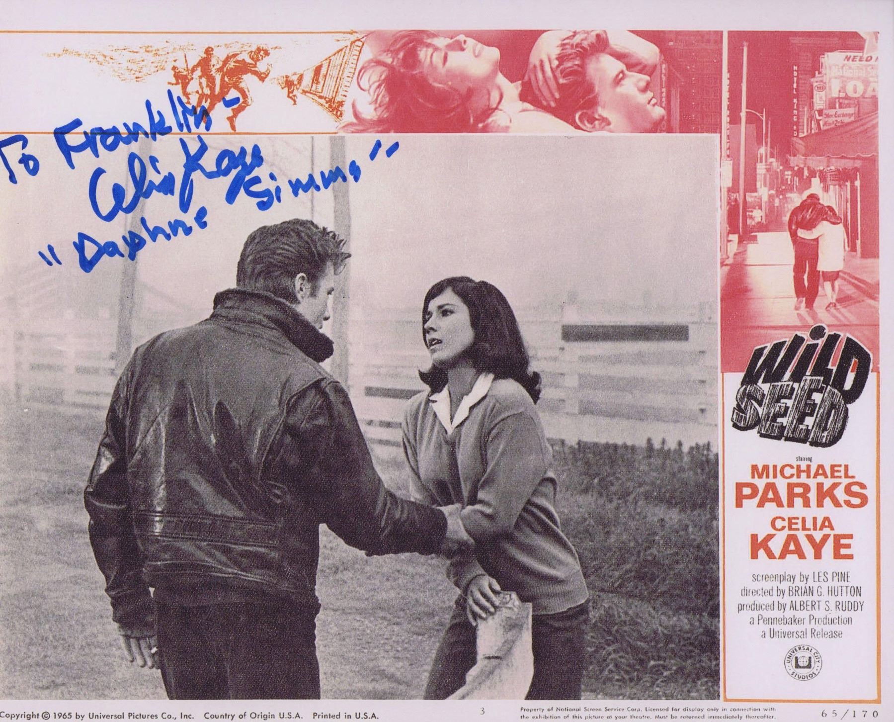 Celia Reed Autograph Wild Seed Celia Kaye signed lobby card autographed