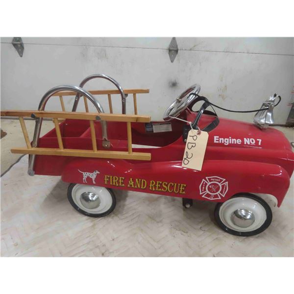 2000s Instep Metal Pedal Fire Truck with Wood Ladder and Bell 38'' x 22'' 