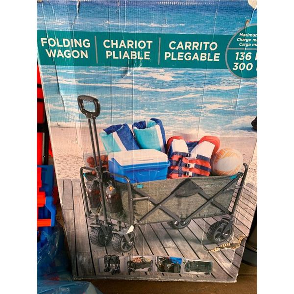 136 Lb Capasity, Large Wheel Folding Wagon with Drink Pockets and retractable Handle