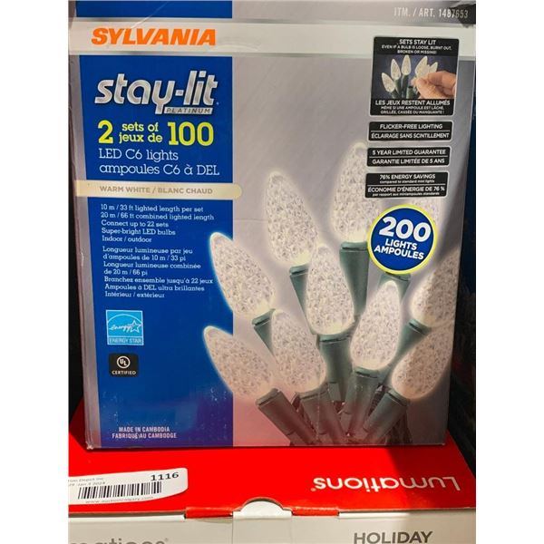 Sylvania Stay-Lit 2 Sets of 100 LED C6 Lights