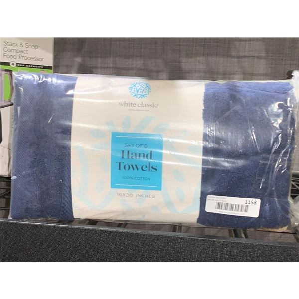 White Classic Set of 6 Hand Towels 100% 16"x30"