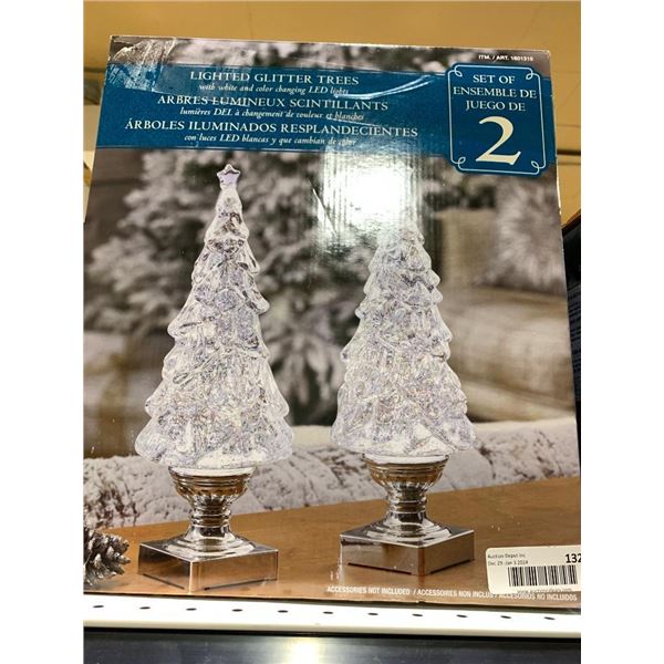 Lighted Glitter Trees w/ White & Color Changing LED Lights Set of 2