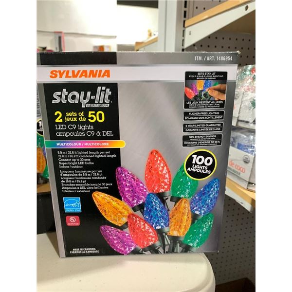 Sylvania Stay-Lit 2 Sets of 50 LED C9 Lights Multicolor