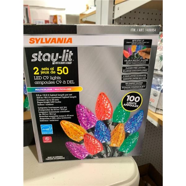Sylvania Stay-Lit 2 Sets of 50 LED C9 Lights Multicolor