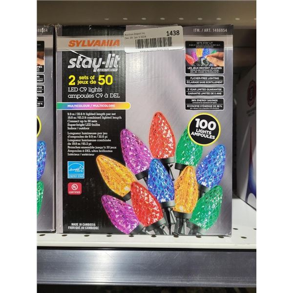 Sylvania Stay-Lit 2 Sets of 50 LED C9 Lights Multicolor