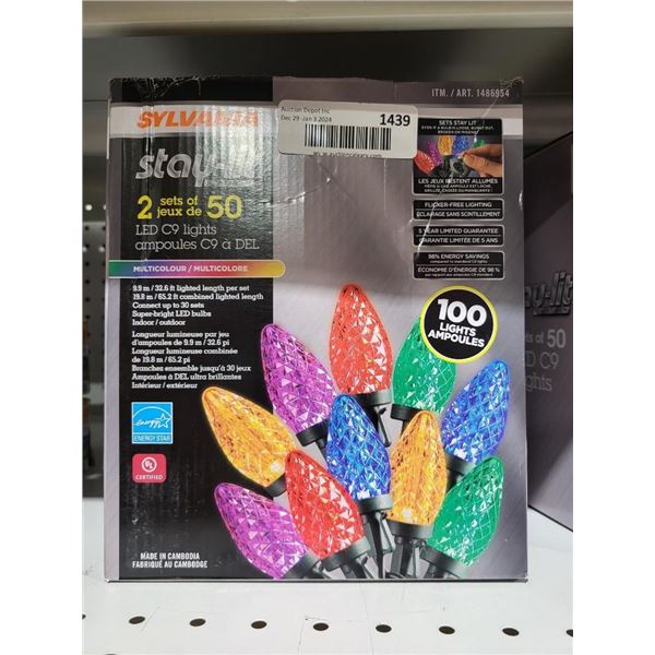 Sylvania Stay-Lit 2 Sets of 50 LED C9 Lights Multicolor