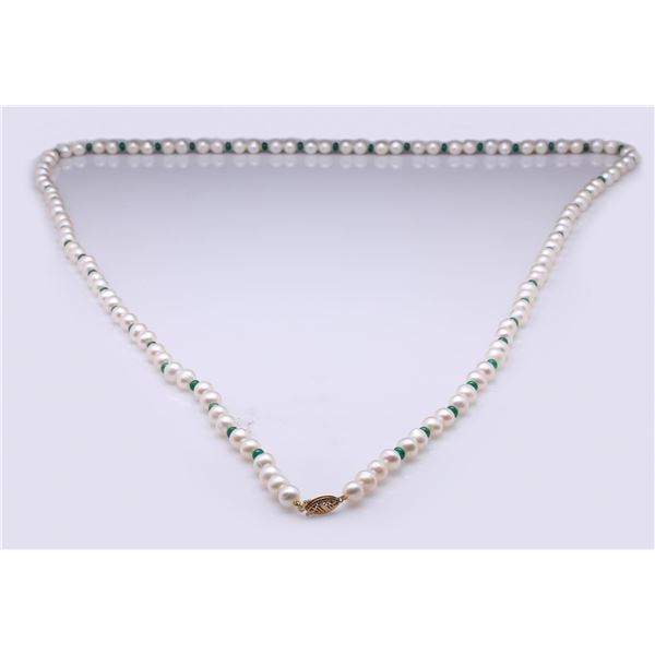 14K Gold, Pearl & Emerald Necklace