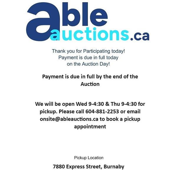 All items must be removed Wed 900am to 430pm or Thu 900am to 430pm by appointment only.