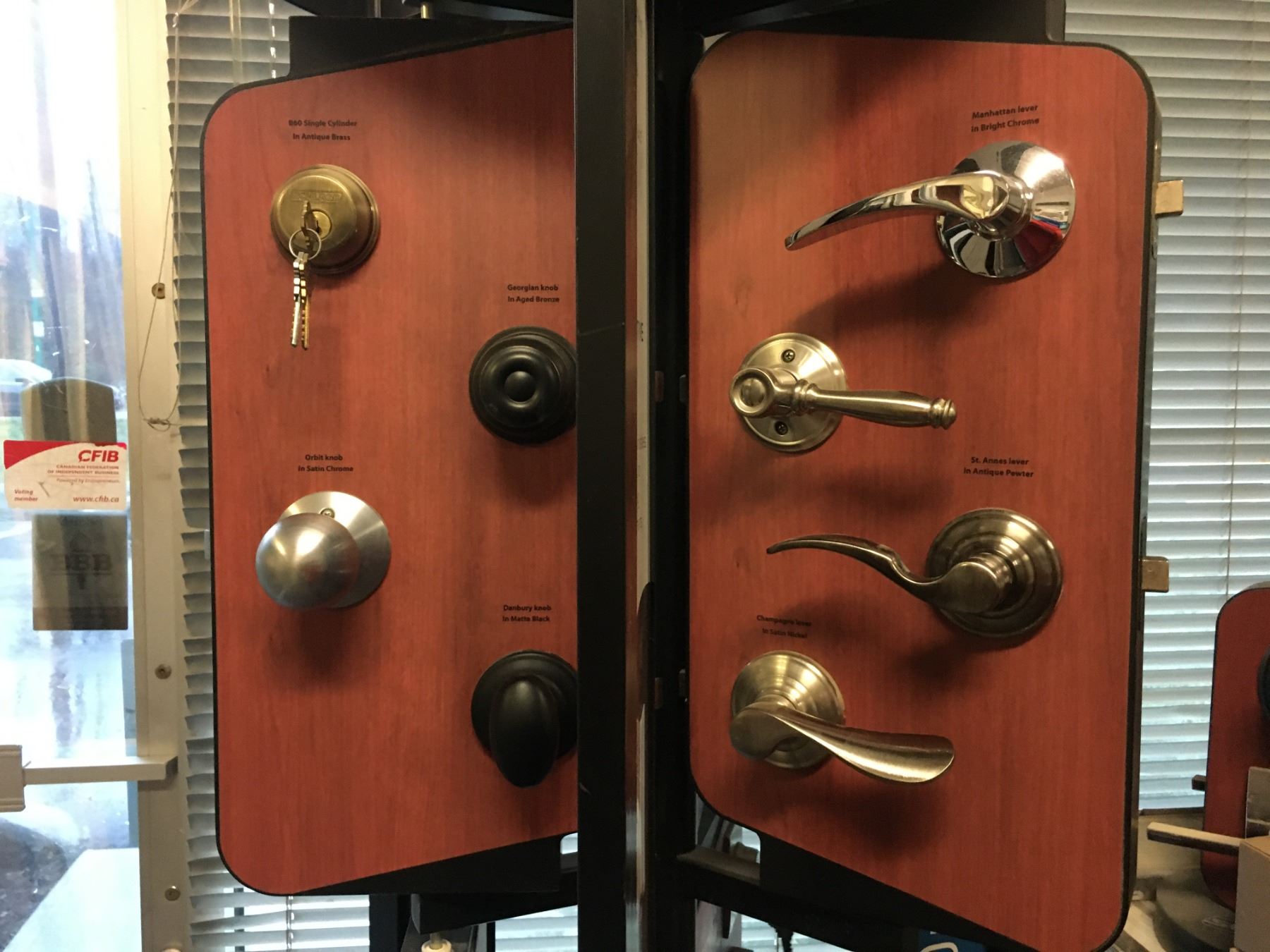 SCHLAGE DOOR HANDLE DISPLAY STAND WITH ASSORTED DOOR HANDLES - Able ...