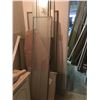 Image 11 : LARGE WALL RACK OF DOOR FRAME MATERIAL, SAW HORSES, BENCH WITH CONTENTS, ROOM OF ASSORTED GLASS