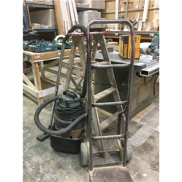 SHOP-VAC, 2 WHEEL FURNITURE DOLLY AND SMALL  WOODEN STEP LADDER