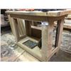 Image 5 : ROLLING WOODEN 3 TIER STORAGE SHELF UNIT AND 2 WOODEN WORK TABLES
