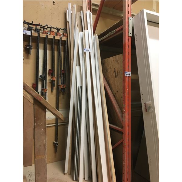 *LARGE GROUP OF ASSORTED WOOD AND METAL MATERIAL AND CABINETS UNDER STAIRS WITH CONTENTS