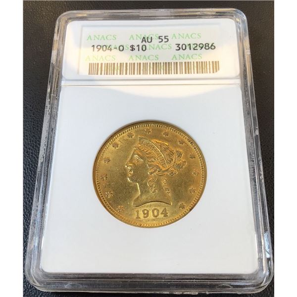 1904-O $10 Liberty Gold Eagle AU55 OVER 100 YEAR OLD GOLD COIN