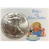 Image 1 : 2010 CHRISTMAS "BABY'S 1ST SILVER DOLLAR"- 1 OZ. AMERICAN EAGLE IN SNAPLOCK CASE