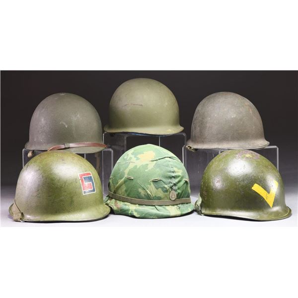 6 WWII & LATER US M1 HELMETS.