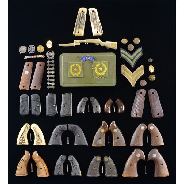 PISTOL GRIPS & ASSORTED MILITARIA.
