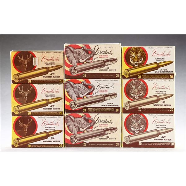 9 BOXES OF WEATHERBY AMMO.
