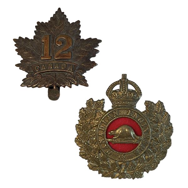WW1 Canadian Engineers & 12th Battalion Cap Badge Lot