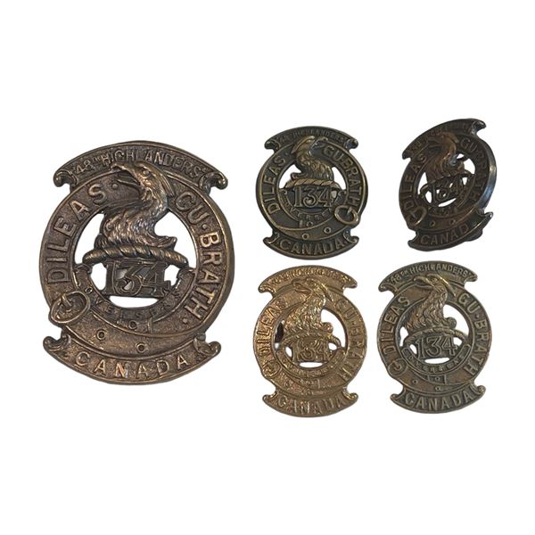 WW1 CEF 134th, 48th Highlanders Cap and Collar Badge Lot
