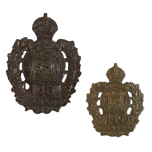 WW1 CEF 140th Battalion, New Brunswick, Cap and Collar Badge Lot