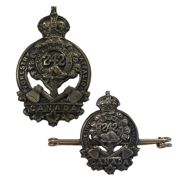 WW1 242nd Battalion, Canadian Forestry Battalion Cap & Sweetheart Badge Lot 