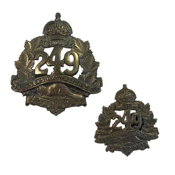 WW1 CEF 249th Battalion, Regina, Cap & Collar Badge Lot