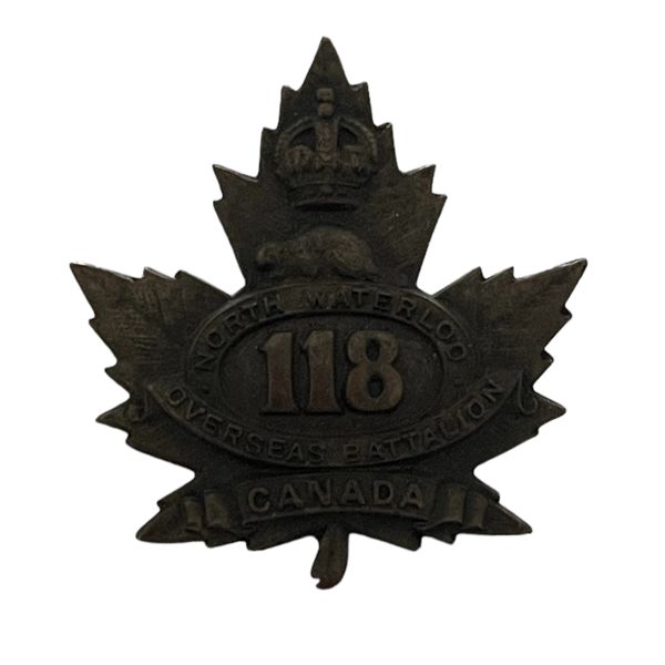 WW1 CEF 118th Battalion, Waterloo, Cap Badge