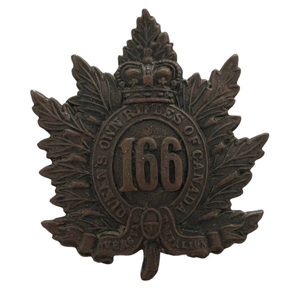 WW1 CEF 166th Battalion, Queens Own Rifles, Cap Badge
