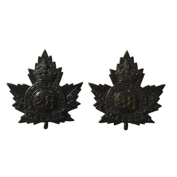 WW1 CEF 28th Battalion Collar Badge Pair