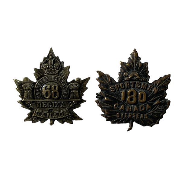 WW1 CEF 68th Battalion & 180th Battalion Collar Badge Lot
