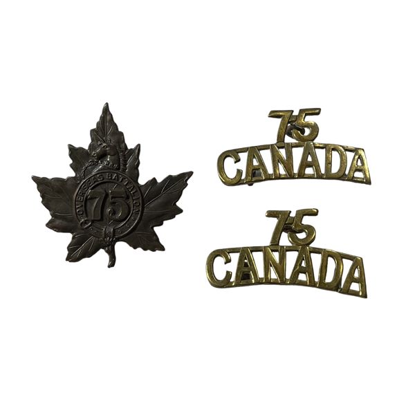 WW1 CEF 75th Battalion Cap & Shoulder Title Badge Lot