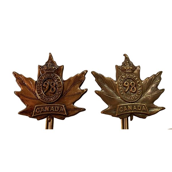 WW1 CEF 98th Battalion Collar Badge Pair