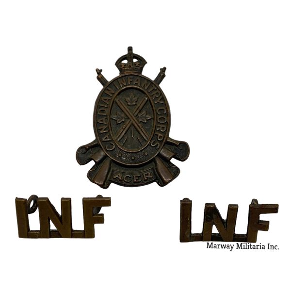 Canadian Infantry Corps Cap Badge & INF Shoulder Title Lot
