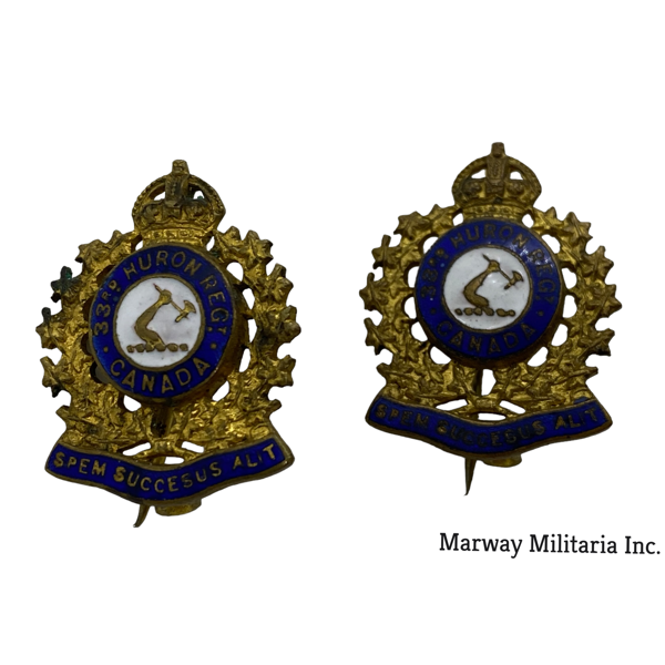Pre WW1 33rd Huron Regiment OFFICERS Collar Badge Pair