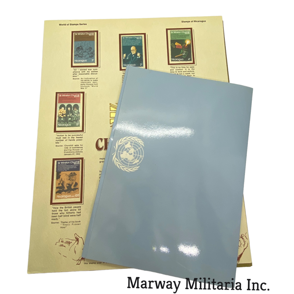 Folder of UN Postcards, WW2 Stamps of the United States & Churchill Stamps of Nicaragua