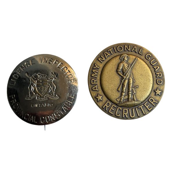 Ontario Provincial Constable License Inspector & Army National Guard Recruiter Badge Lot