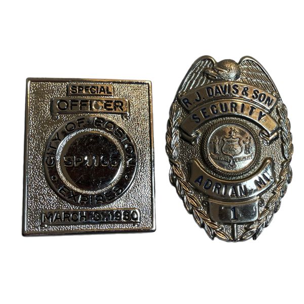 Lot of 2 City of Boston Special Officer and RJ Davis & Son Adrian Michigan Security Badge Lot