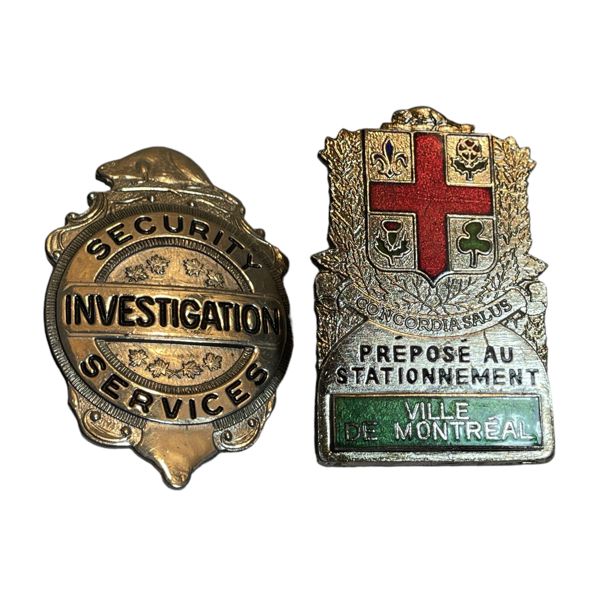 Lot of 2 Canadian Security Services Investigation & Ville De Montreal Badge