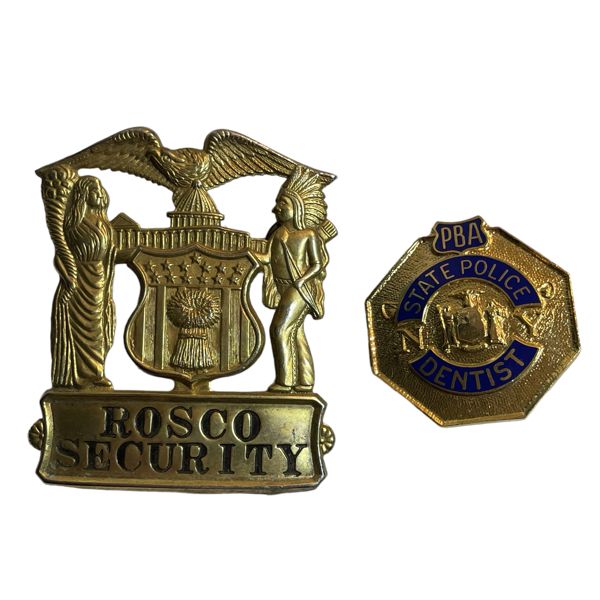 Lot of 2 Rosco Security & PBA New York State Police Dentist Badge Lot