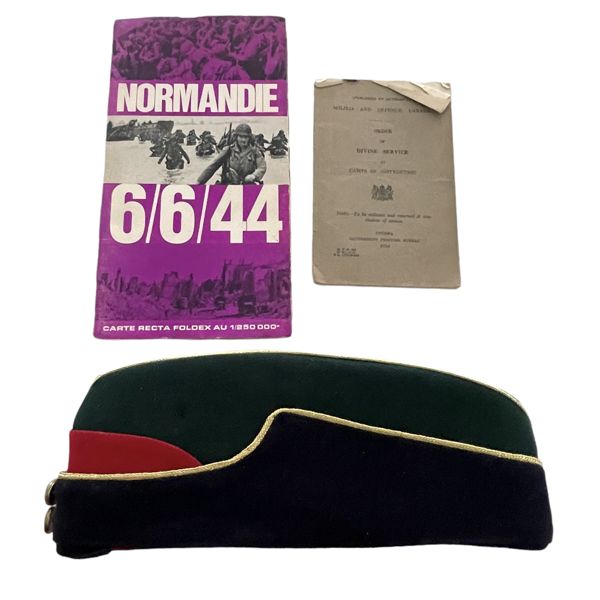 Mixed Militaria Lot. Colour Field Service Cap, Order of Devine Service and Normandy Map