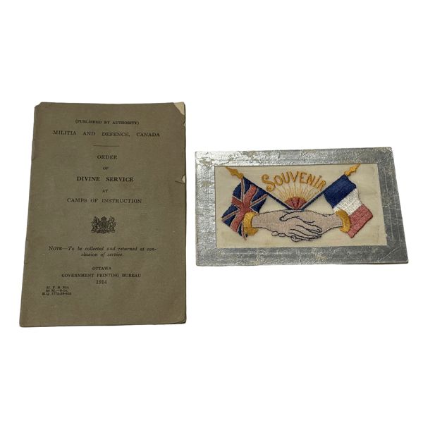 WW1 1914 Order of Divine Service at Camps of Instruction Booklet & WW1 Silk Postcard Lot