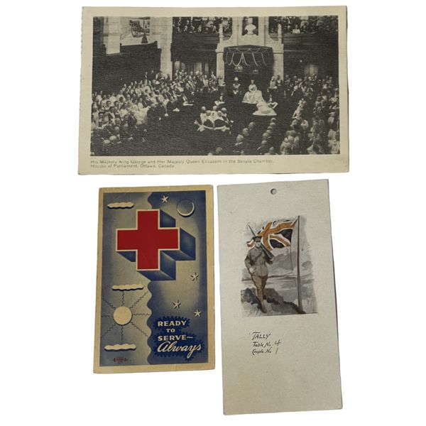 Geo VI in Senate Postcard and Red Cross Calendar Bridge Tally Card